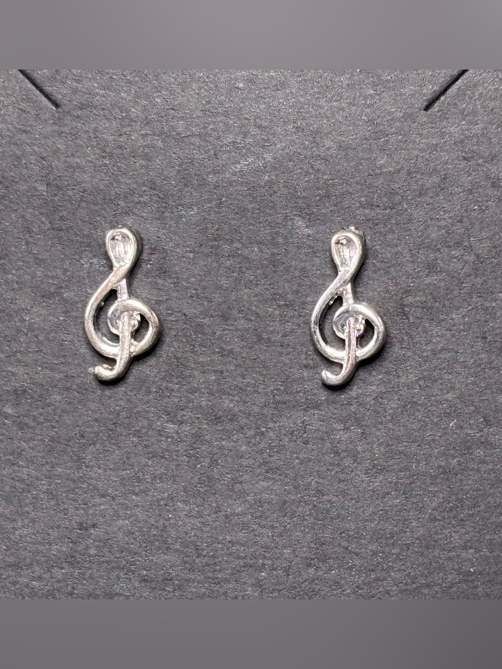 Silver Tone Treble Clef Stud Earrings - Women Jewelry